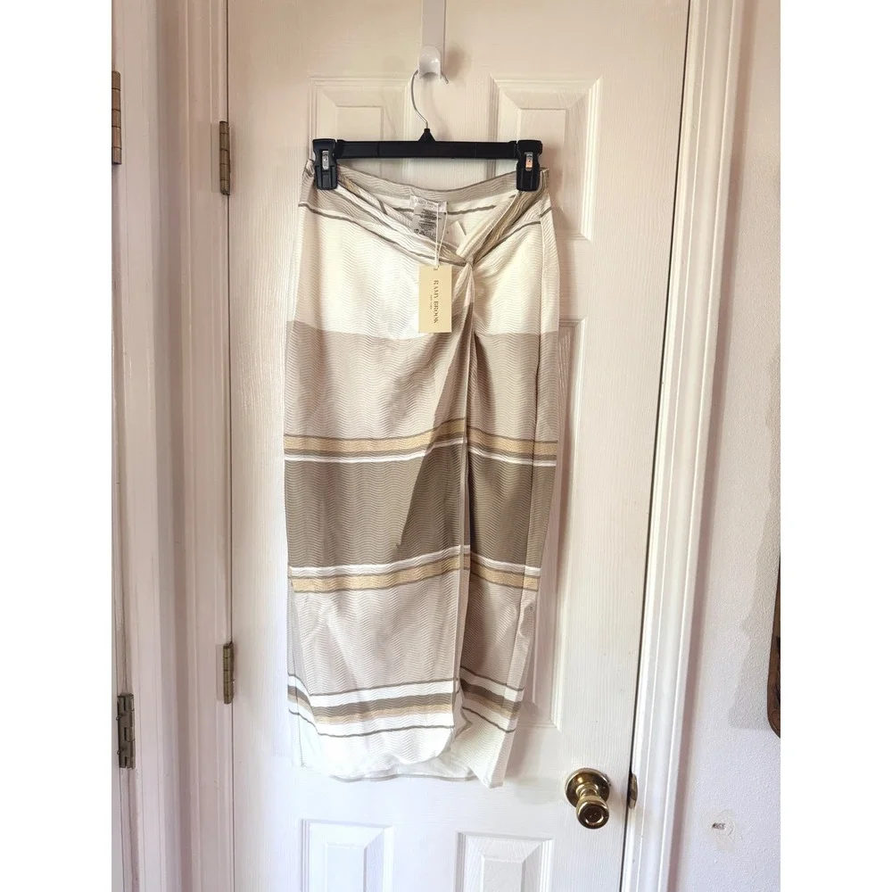 Ramy Brook Xana Swim Cover-Up Skirt Sandstone Stripe Metallic Midi Front Slit M